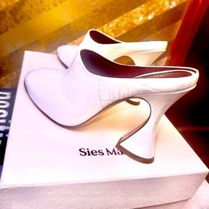 Sies Marjan Elisa Laminated Crinkled White Mules